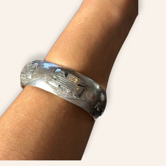Mexican / Aztec 900 silver cuff bracelet - Picture 4 of 14